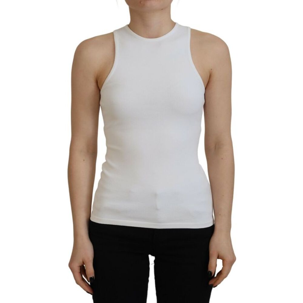 Dsquared² White Viscose Sleeveless Round Neck Tank Women's T-shirt
